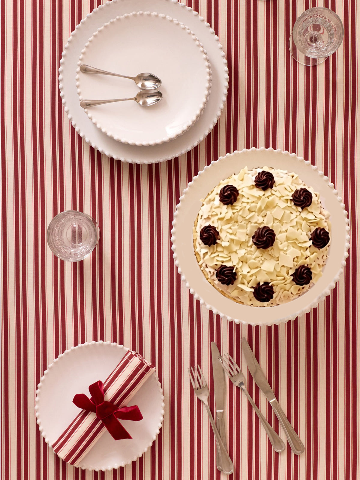 Nappe rayée en coton tramé