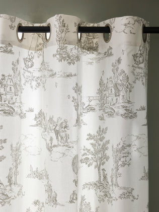 Toile de Jouy inspired curtains with eyelets