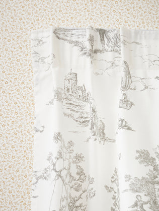 Toile de Jouy inspired curtains with ruched header