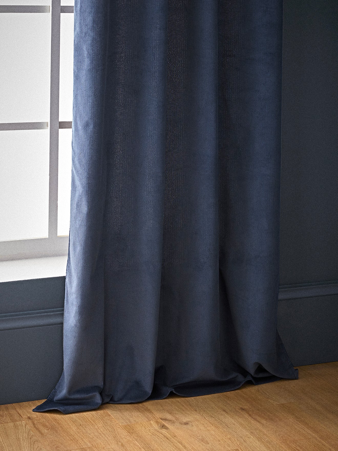 Corduroy curtain with gathered header