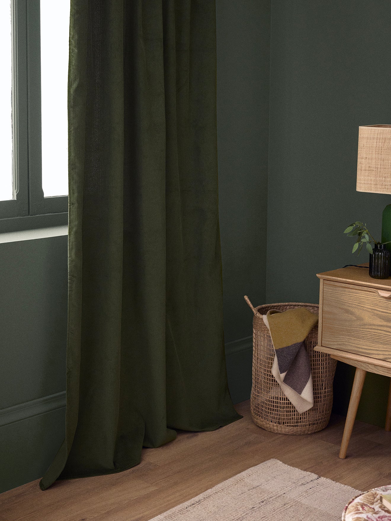 Corduroy curtain with gathered header