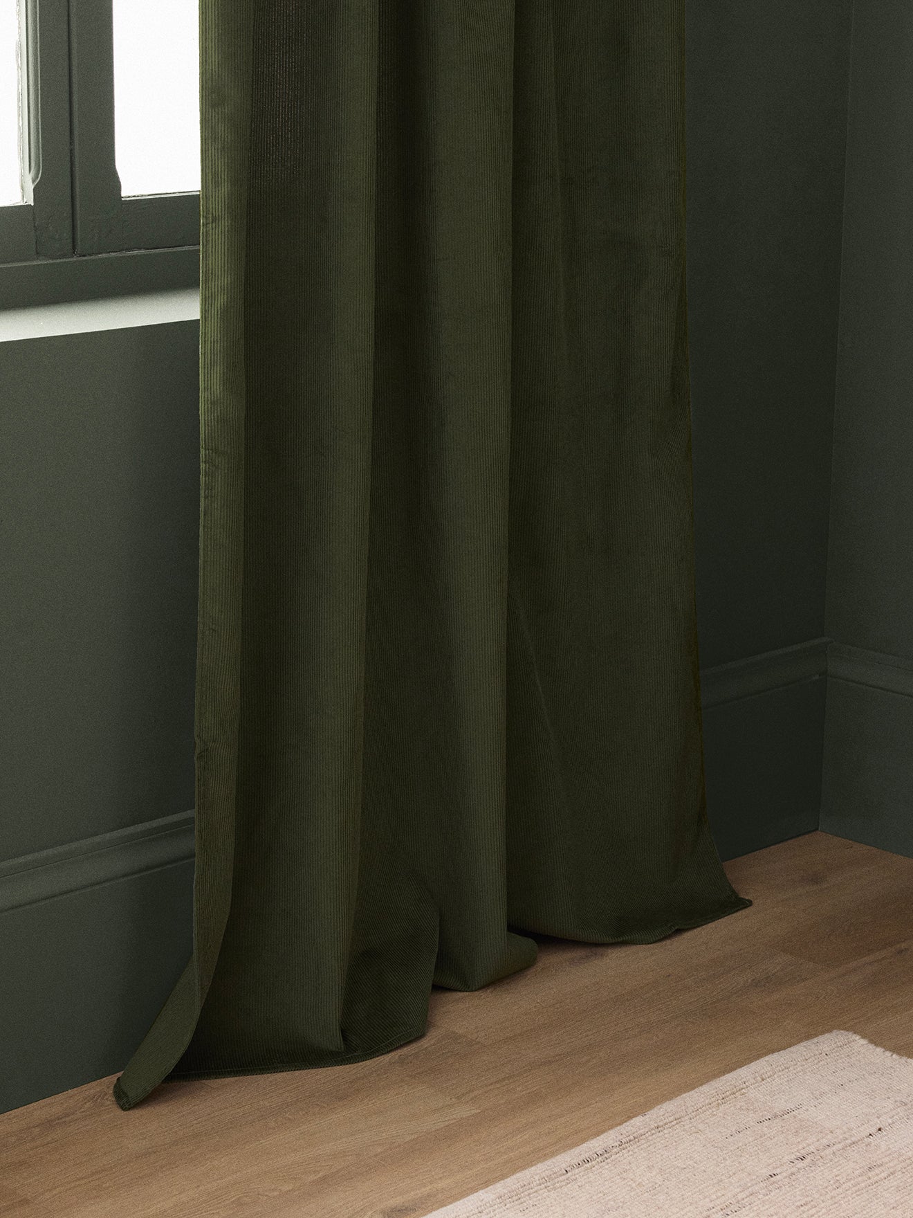 Corduroy curtain with gathered header