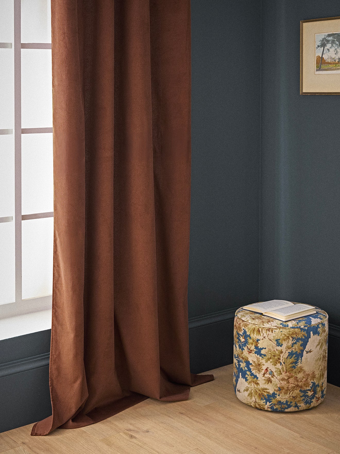 Corduroy curtain with gathered header