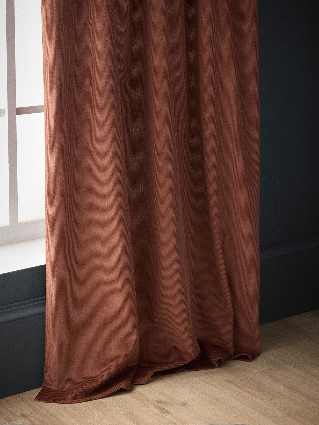 Corduroy curtain with gathered header