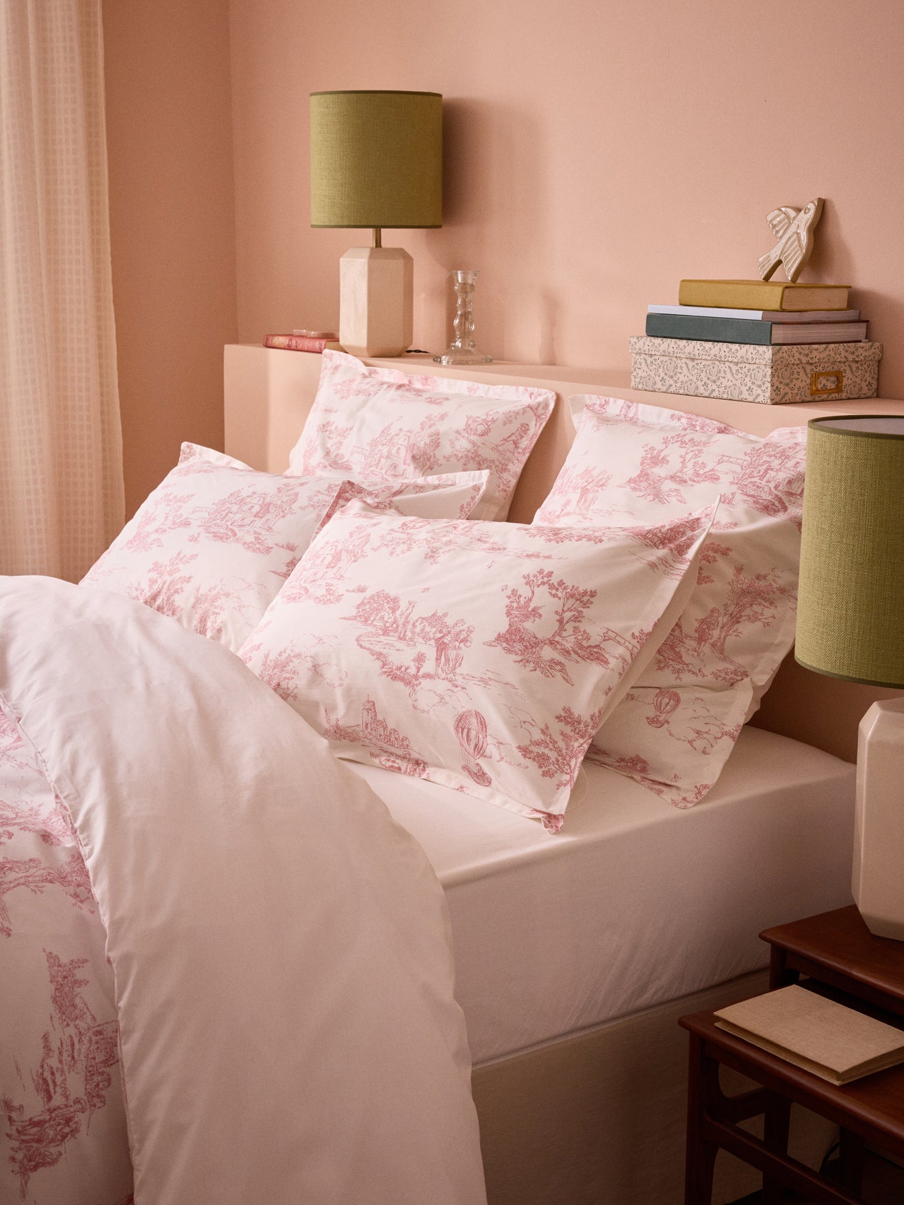 Toile de Jouy inspired cotton percale pillowcase
