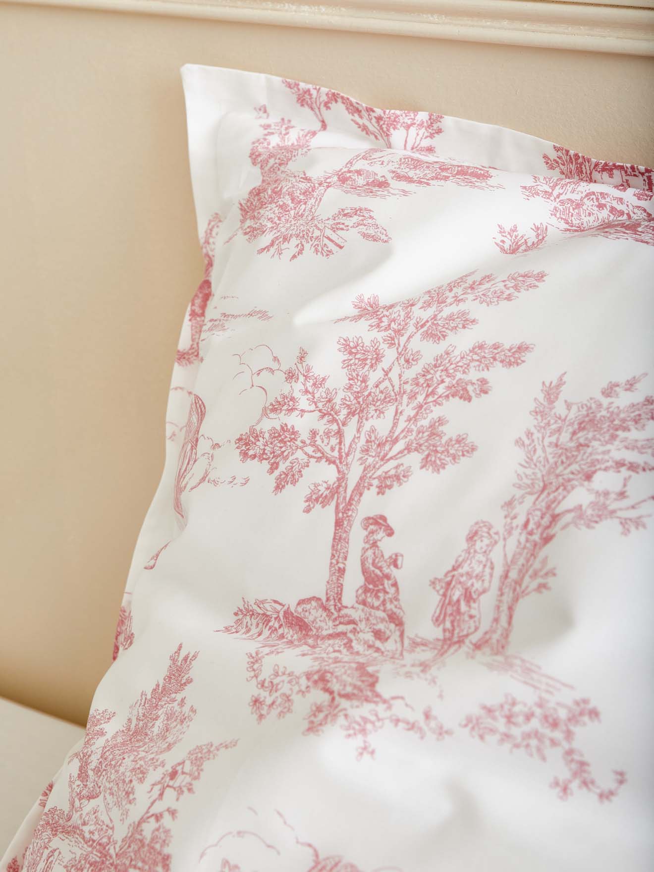Toile de Jouy inspired cotton percale pillowcase