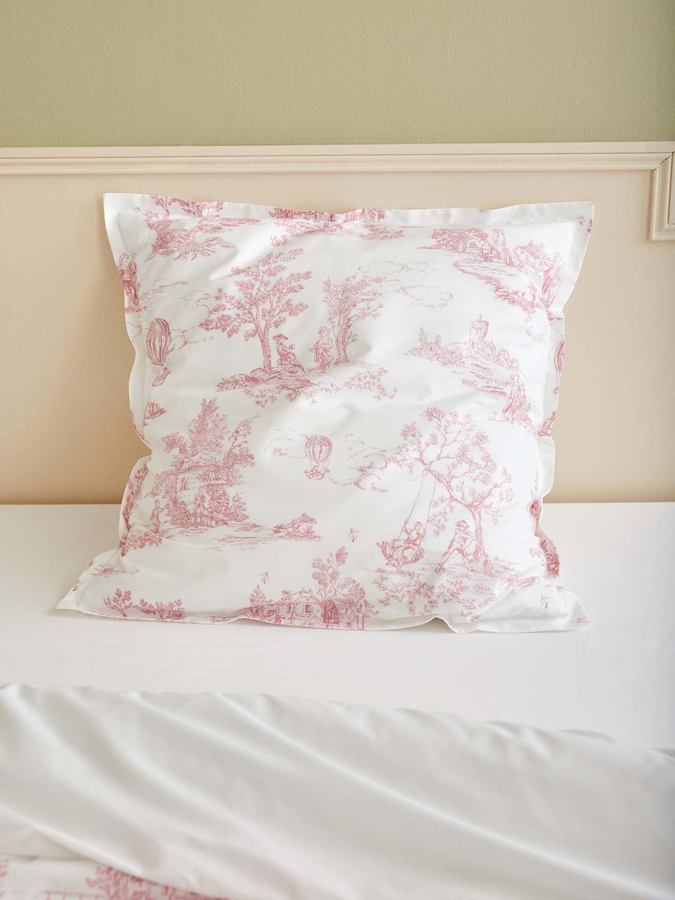 Toile de Jouy inspired cotton percale pillowcase