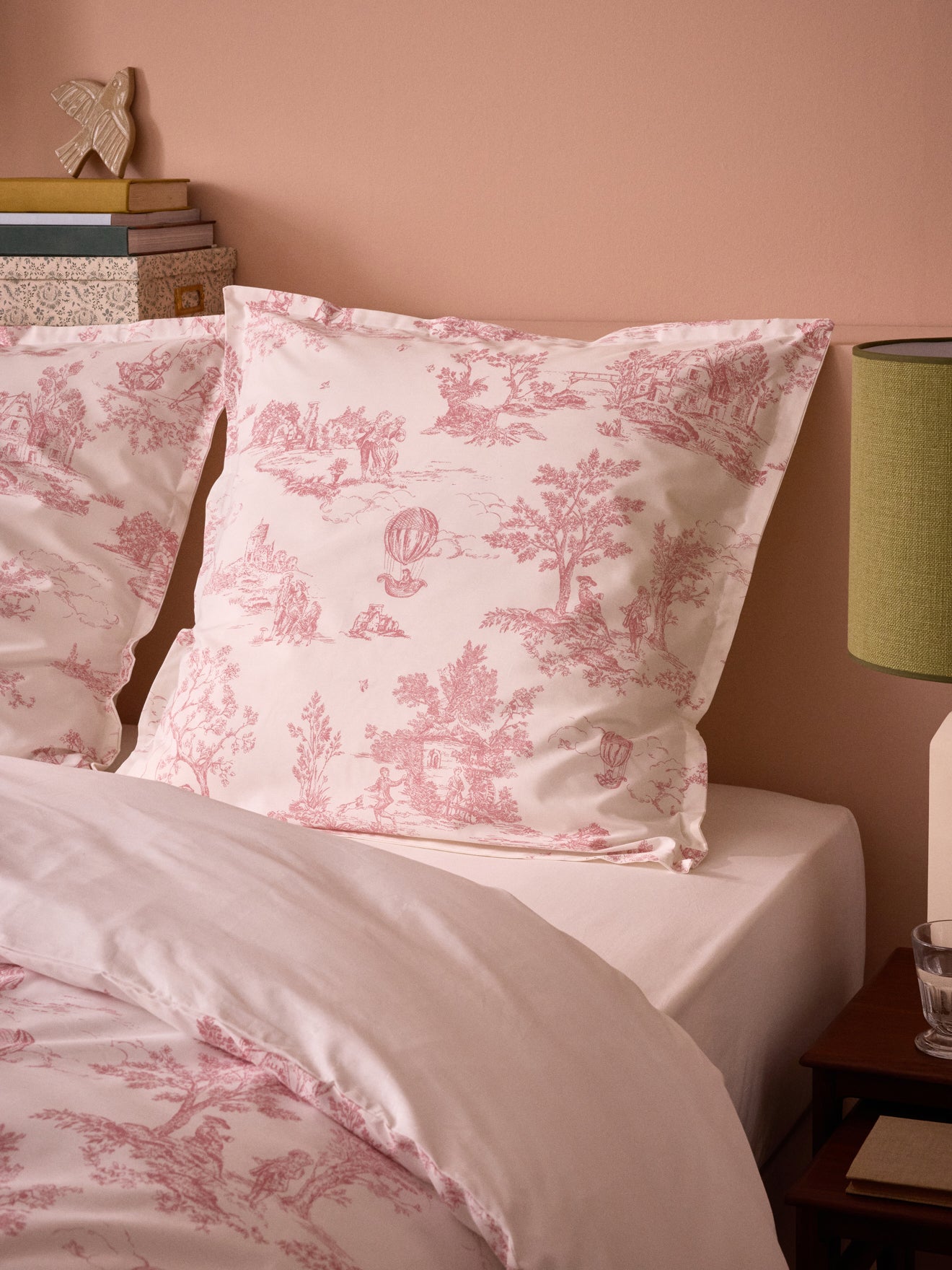 Toile de Jouy inspired cotton percale pillowcase