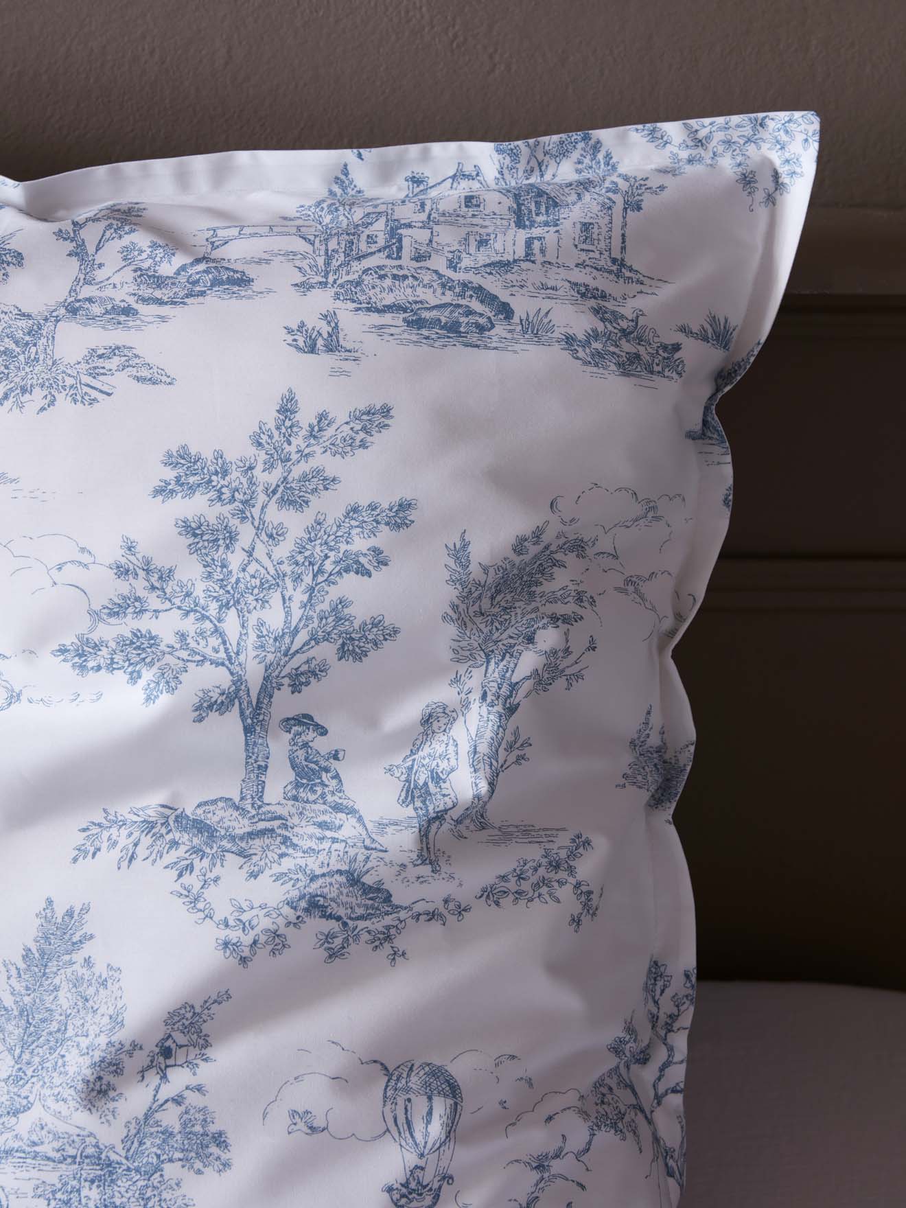 Toile de Jouy inspired cotton percale pillowcase