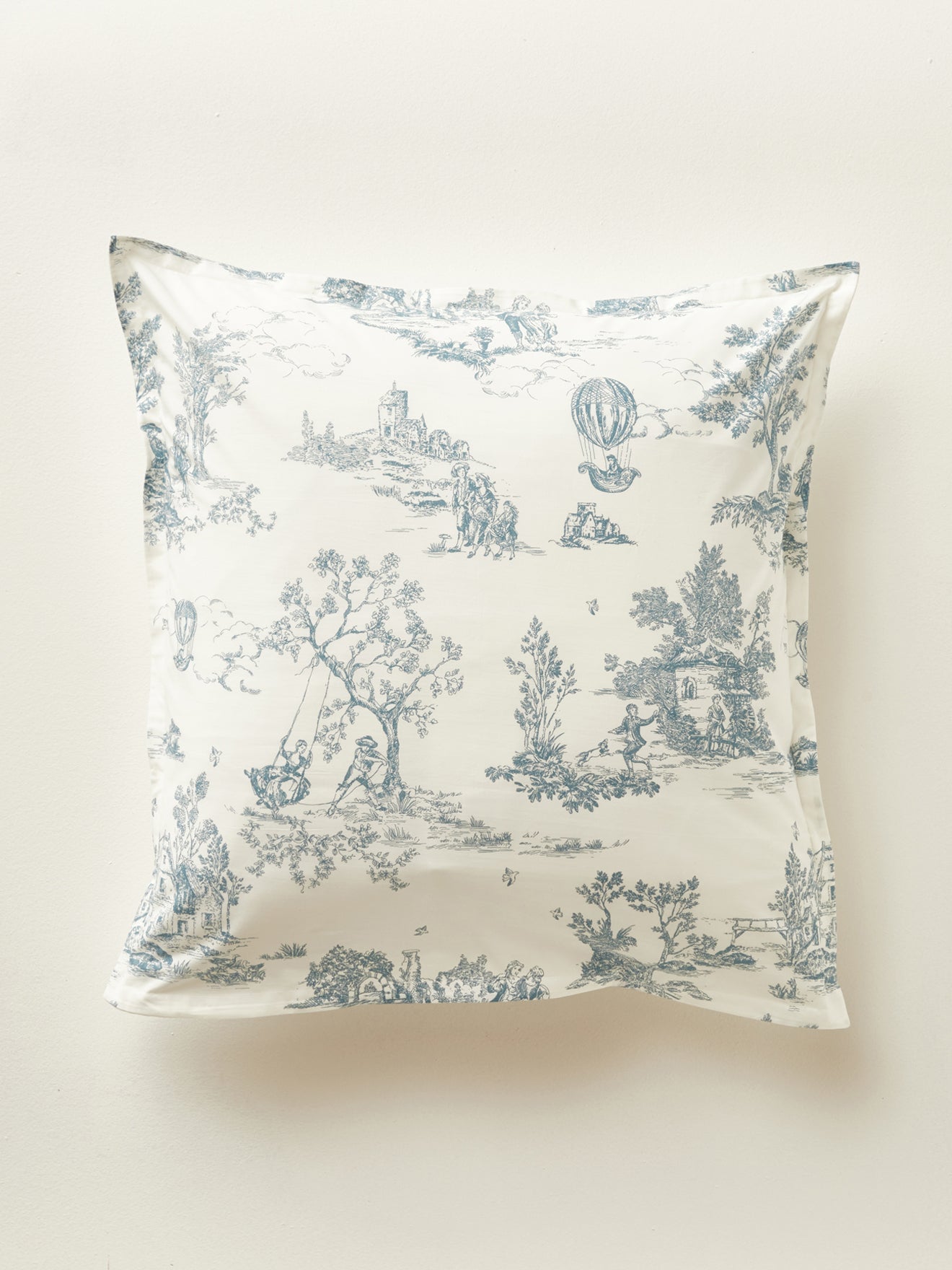 Toile de Jouy inspired cotton percale pillowcase