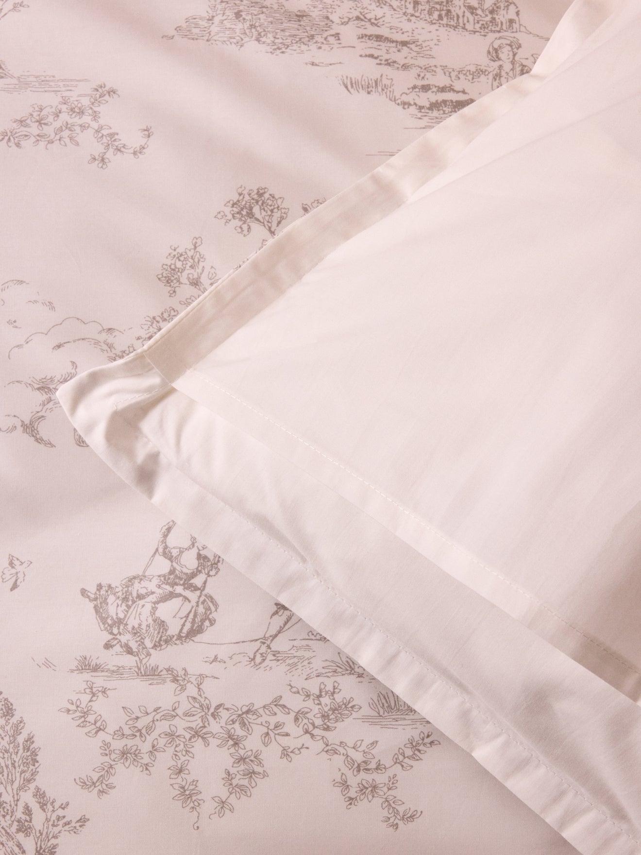 Toile de Jouy inspired cotton percale pillowcase