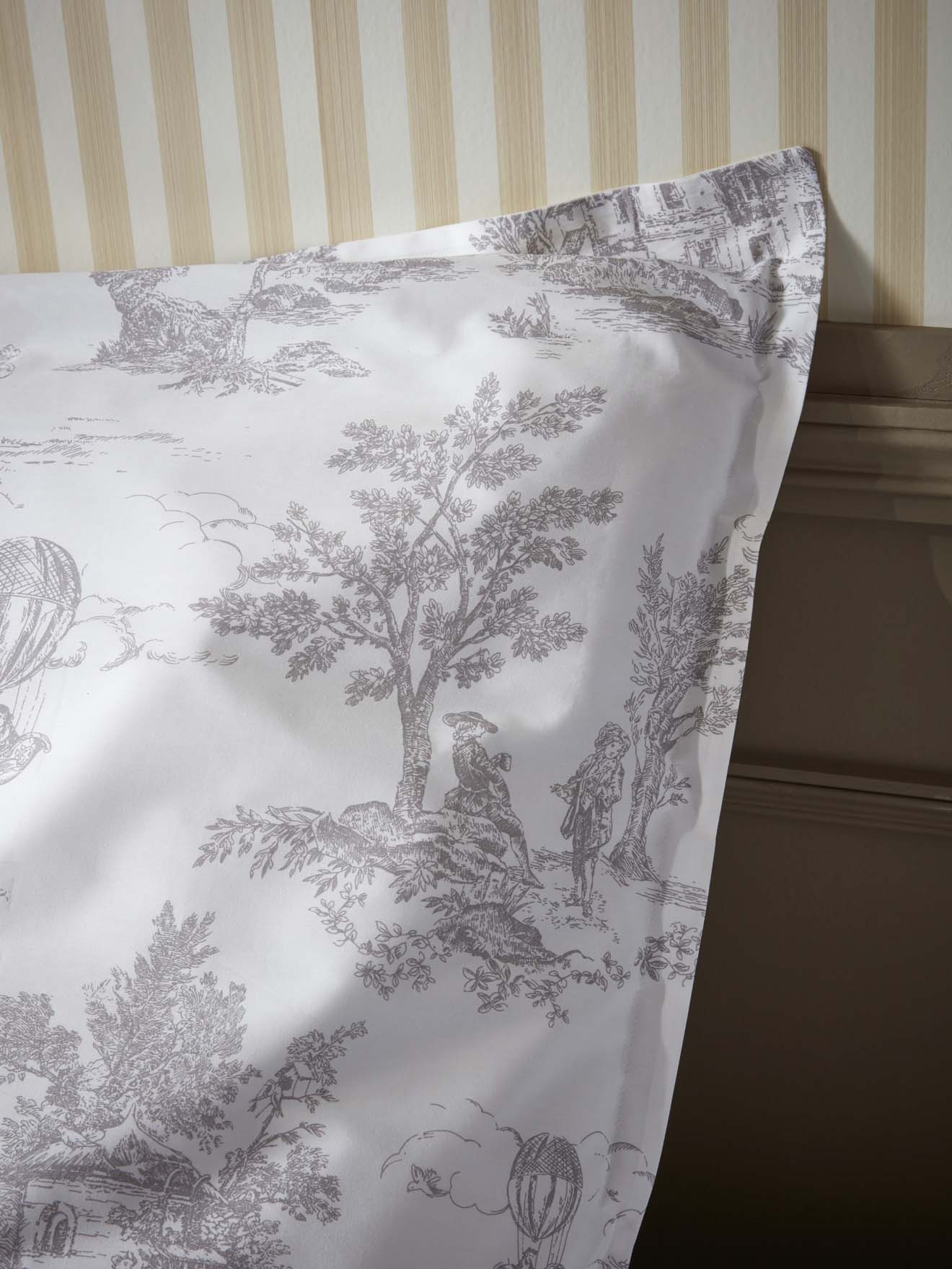 Toile de Jouy inspired cotton percale pillowcase