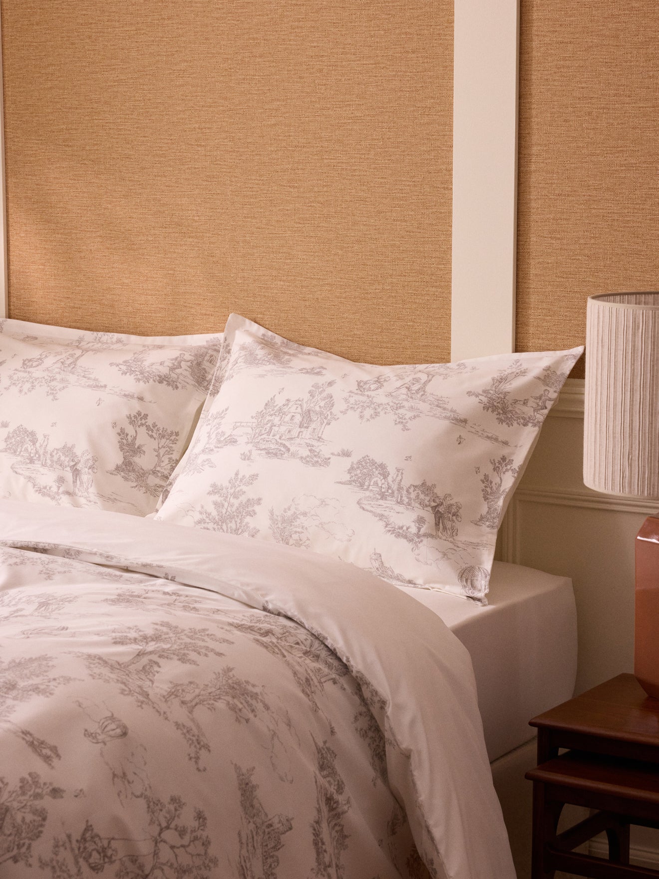 Toile de Jouy inspired cotton percale pillowcase