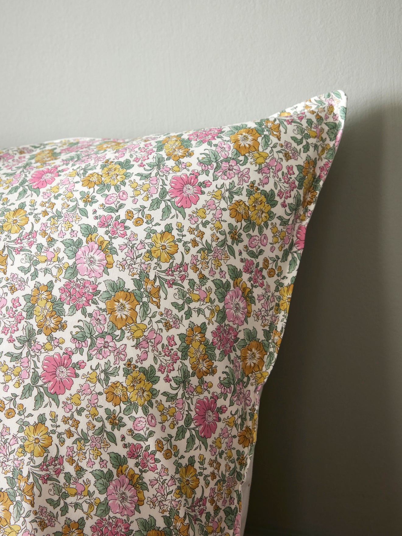 Clare Rich motif pillowcase made with Liberty fabric