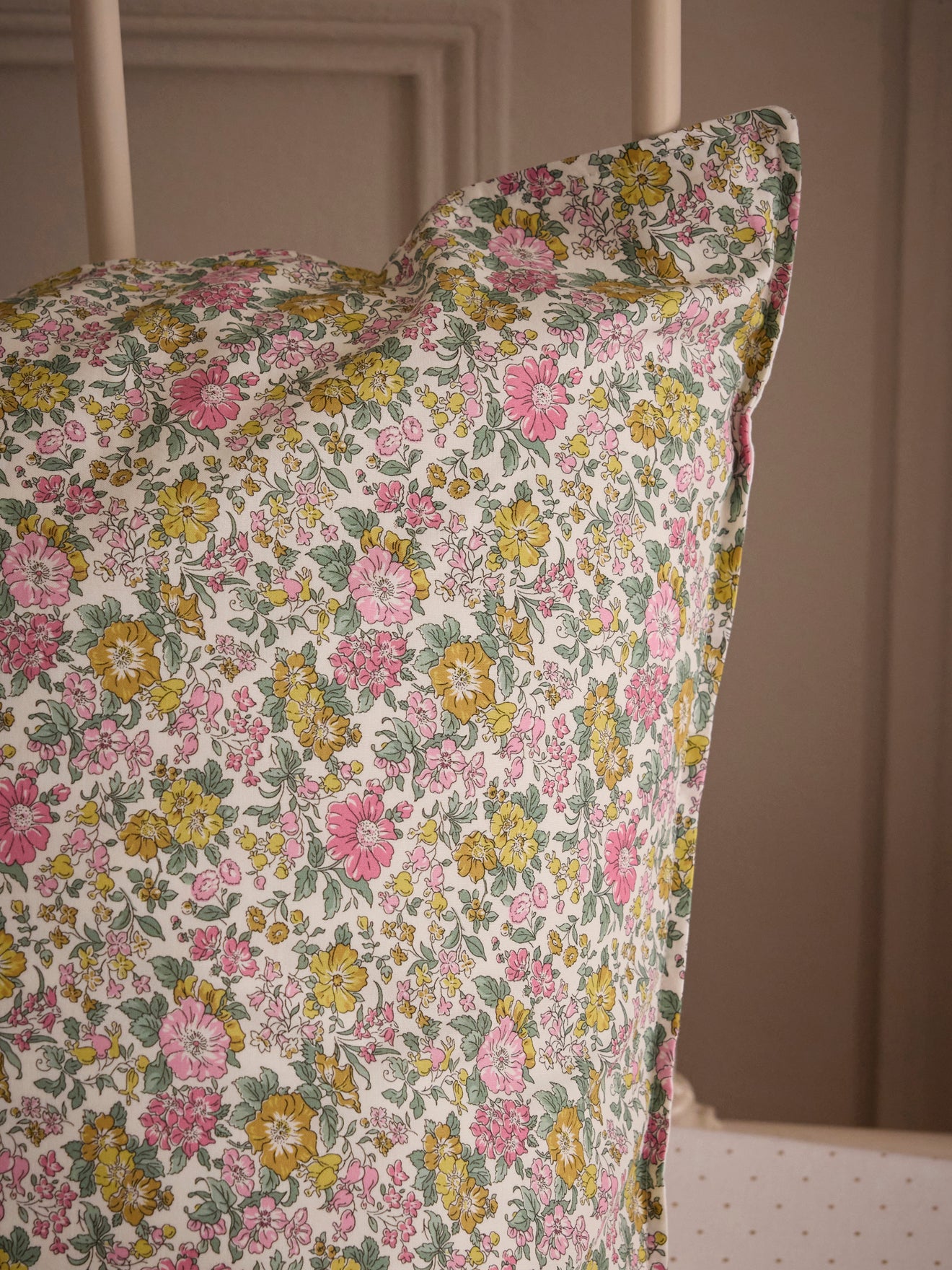 Clare Rich motif pillowcase made with Liberty fabric