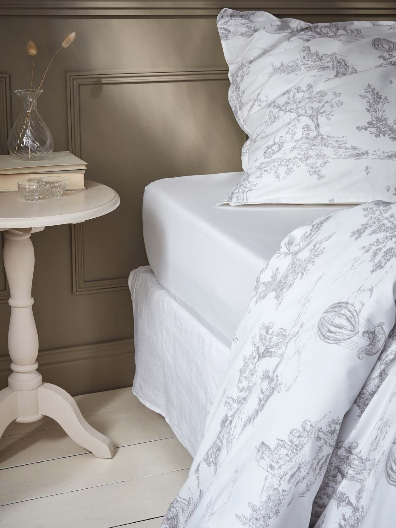 Drap-housse uni percale de coton "Esprit Toile de Jouy"