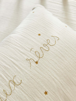 Little embroidered cotton gauze pillow