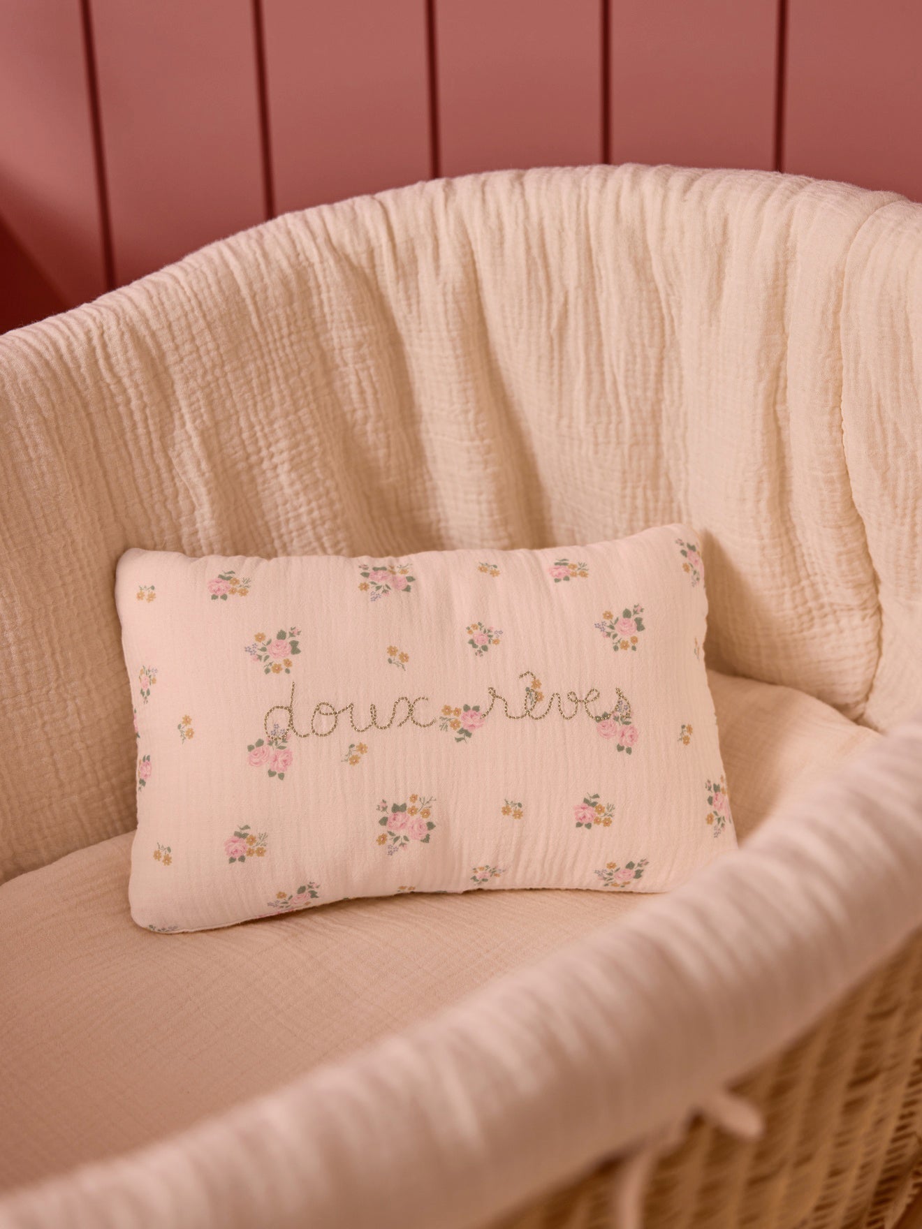 Little embroidered cotton gauze pillow