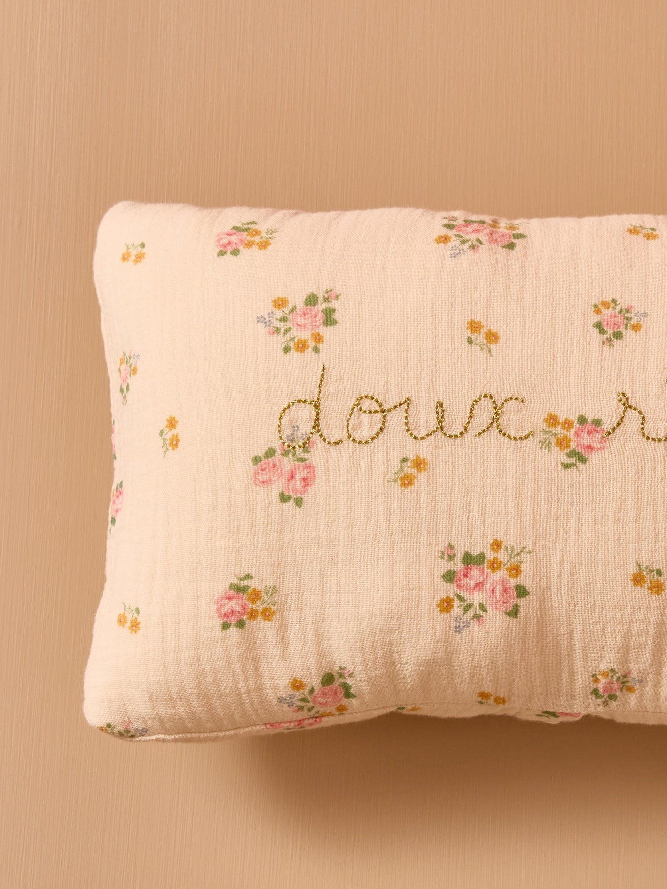 Little embroidered cotton gauze pillow