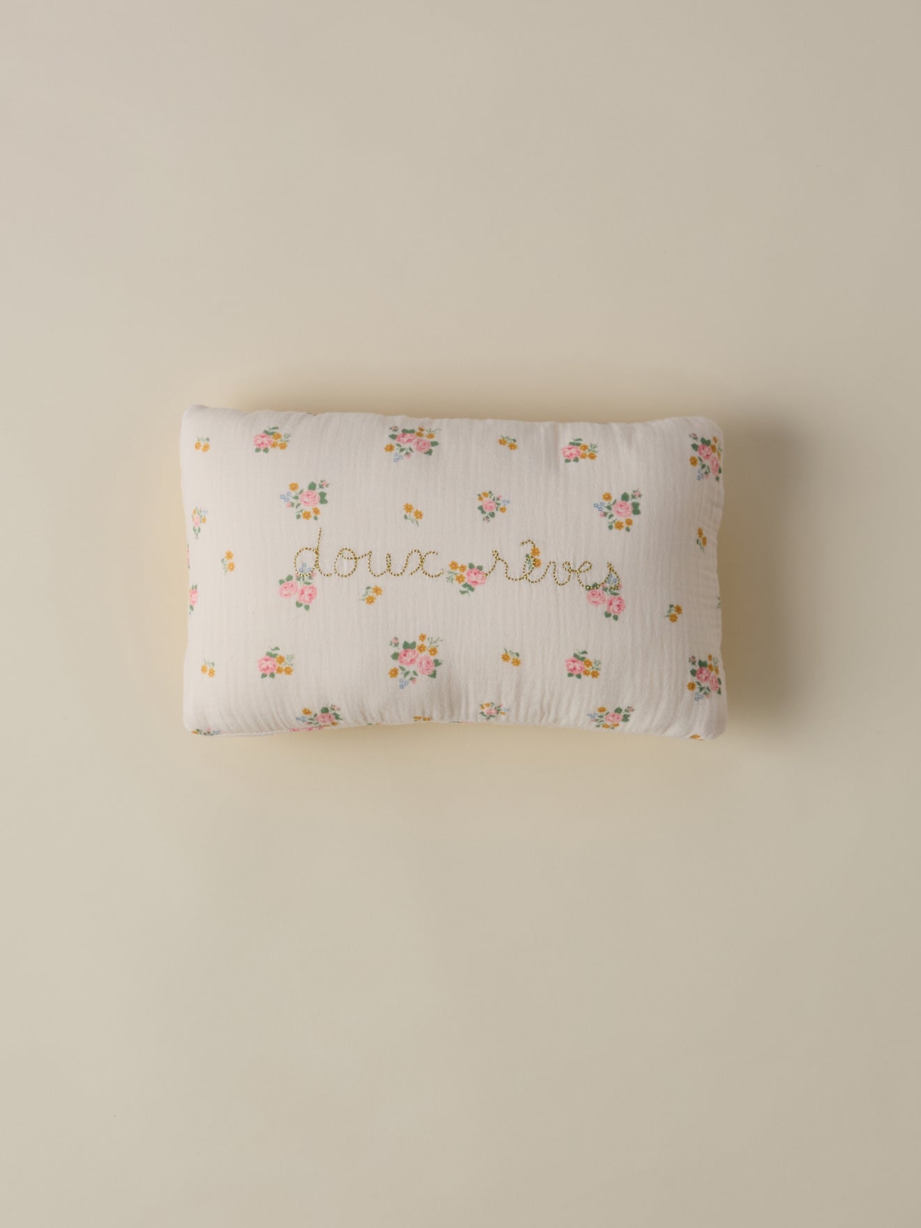 Little embroidered cotton gauze pillow