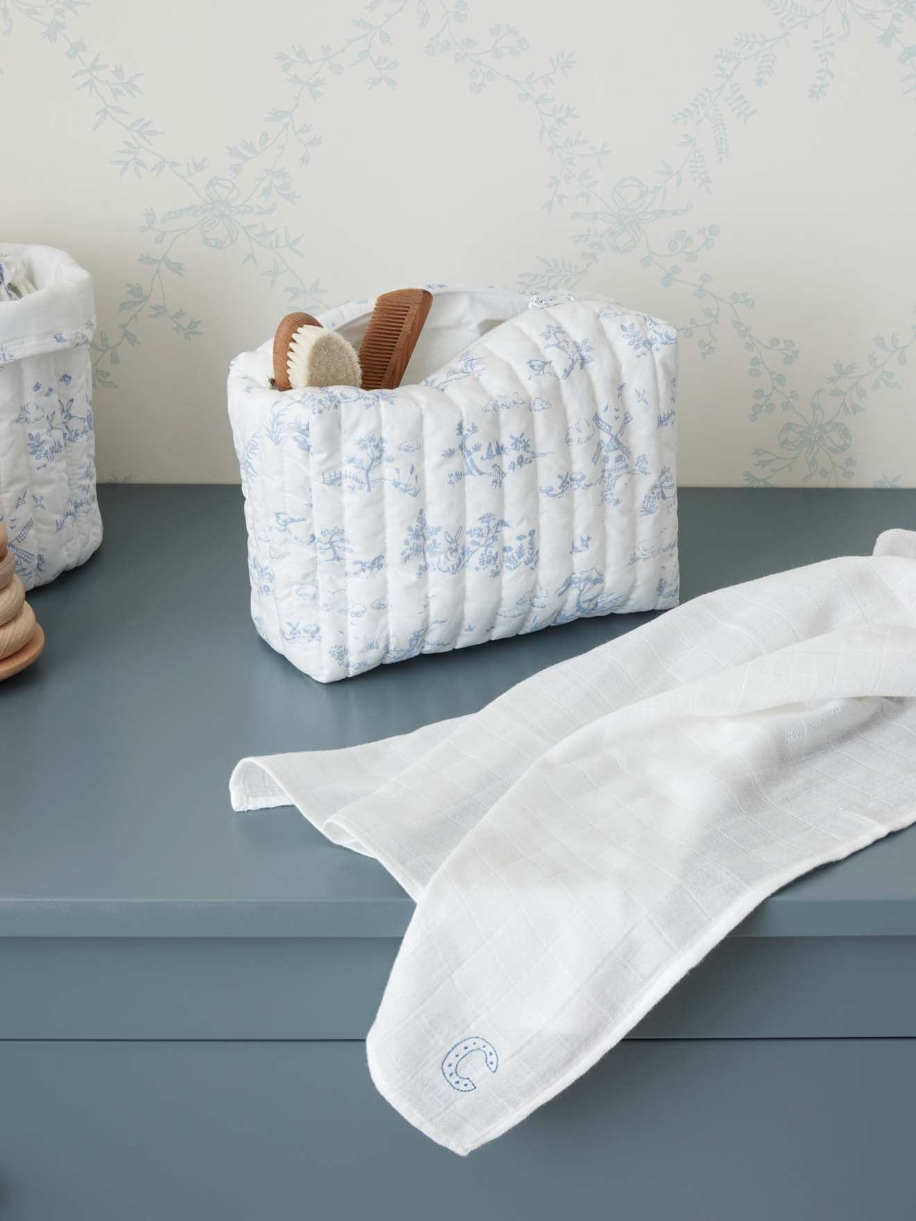 Toile de Jouy inspired toiletries case