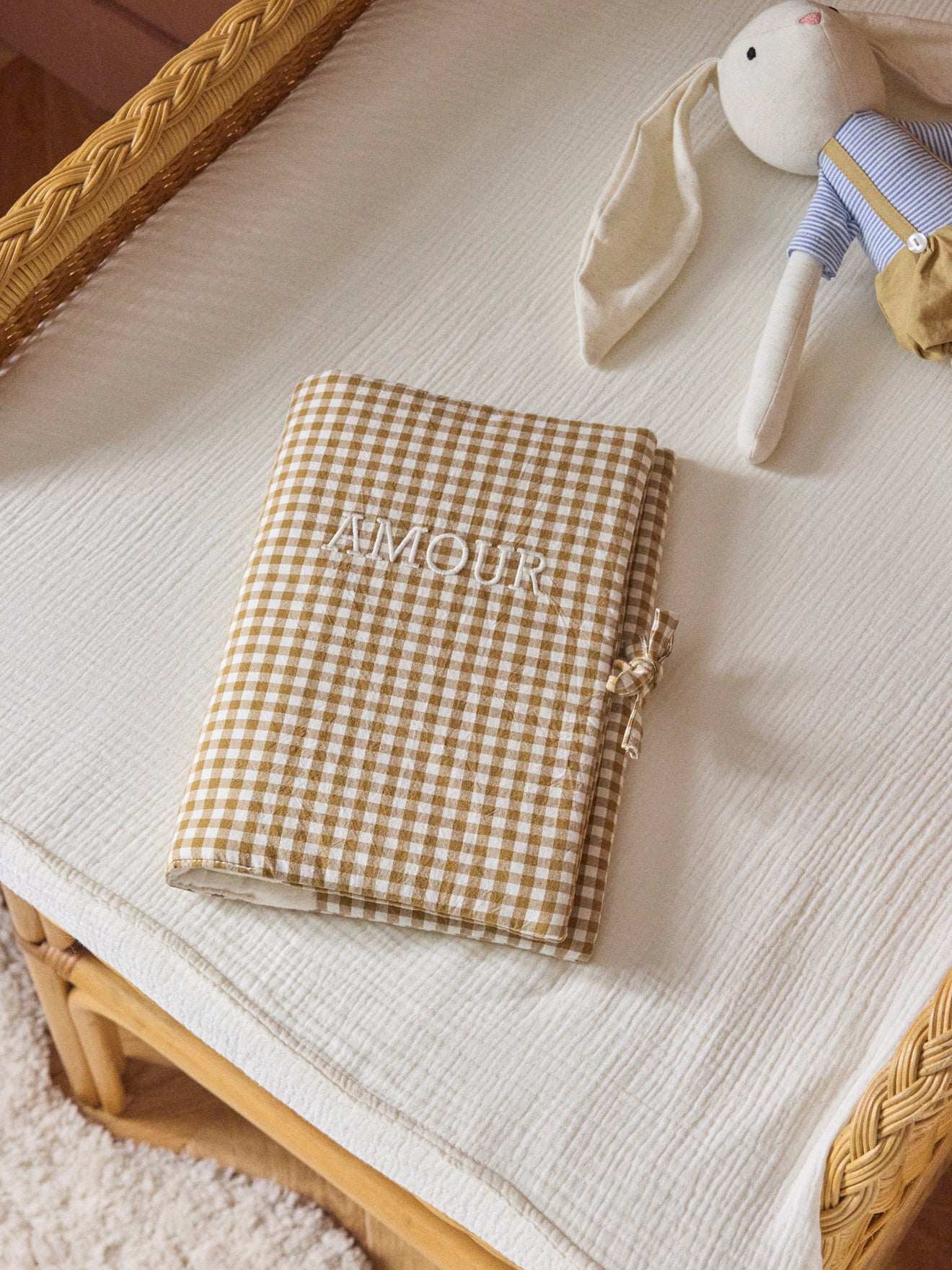 Medical record booklet with gingham check gauze