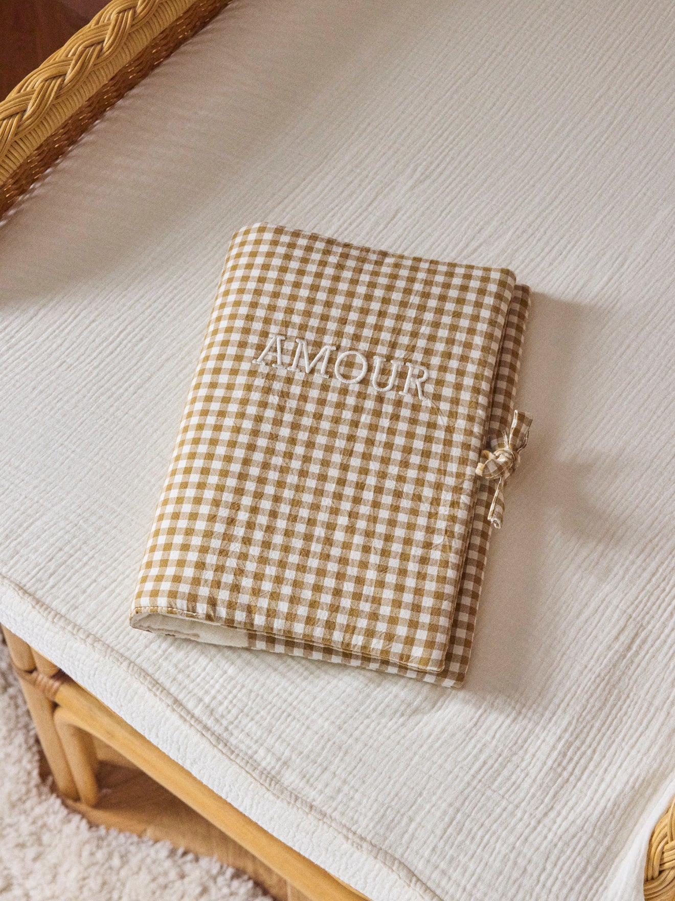 Medical record booklet with gingham check gauze