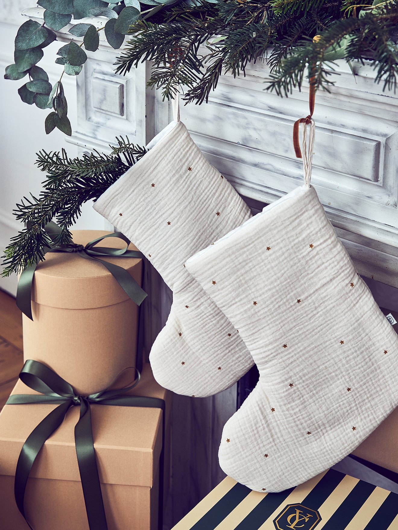 Cotton gauze Christmas stocking set of 2