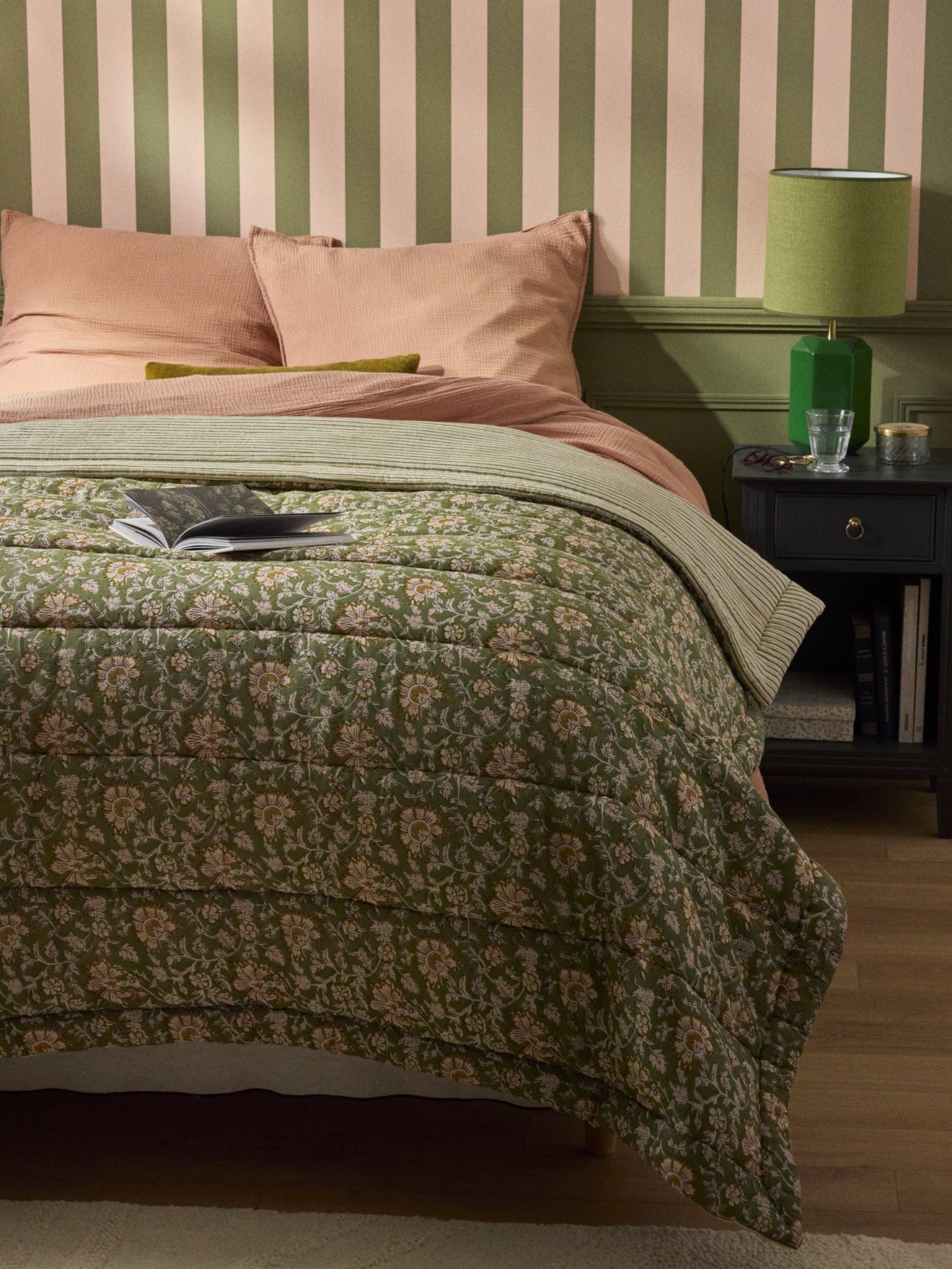 Reversible comforter made with Indian fabric and stripes