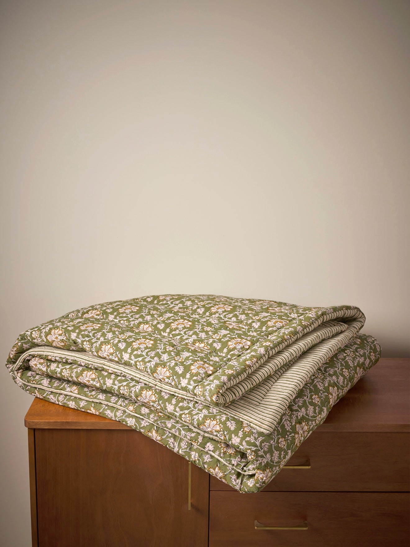 Reversible comforter made with Indian fabric and stripes