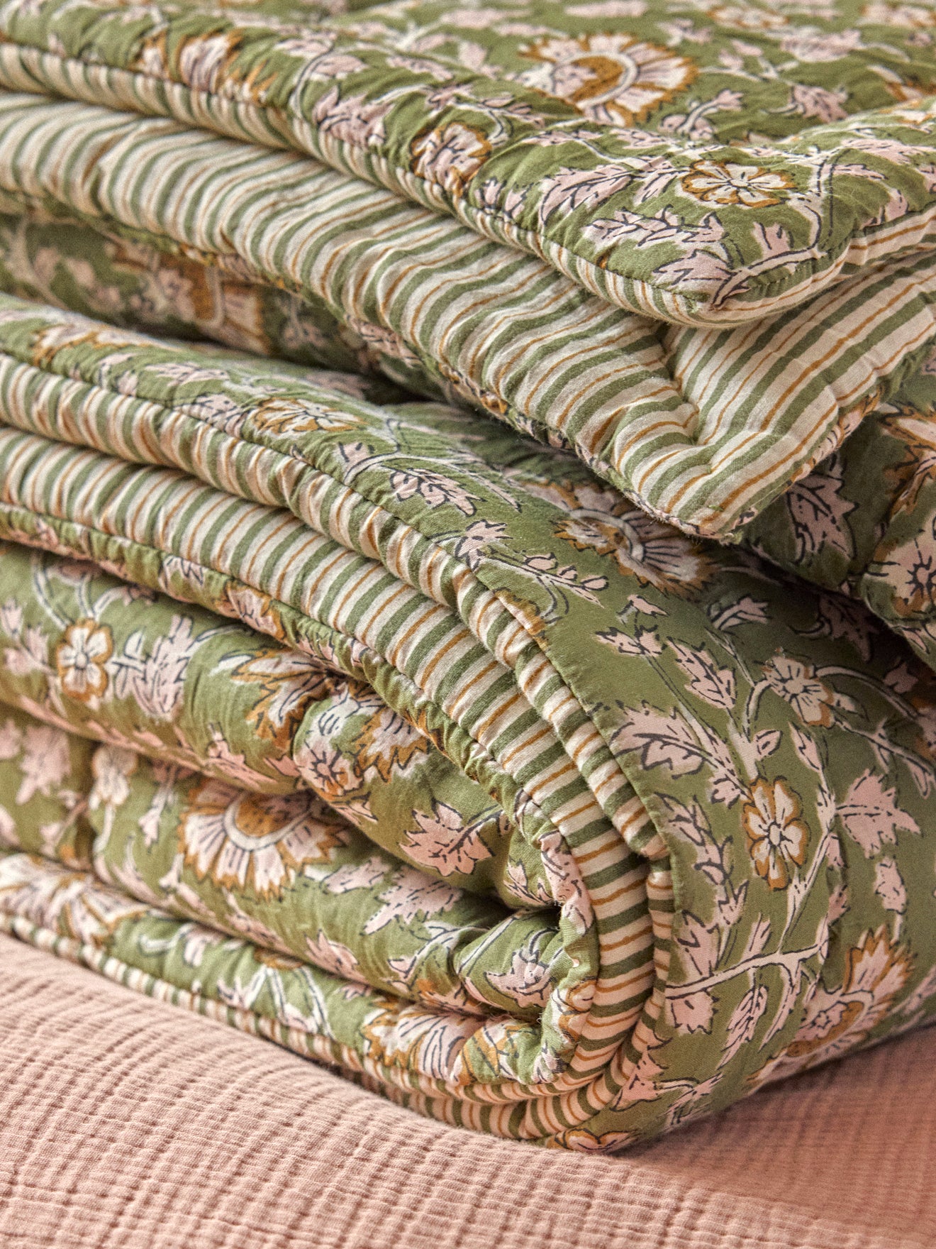 Reversible comforter made with Indian fabric and stripes