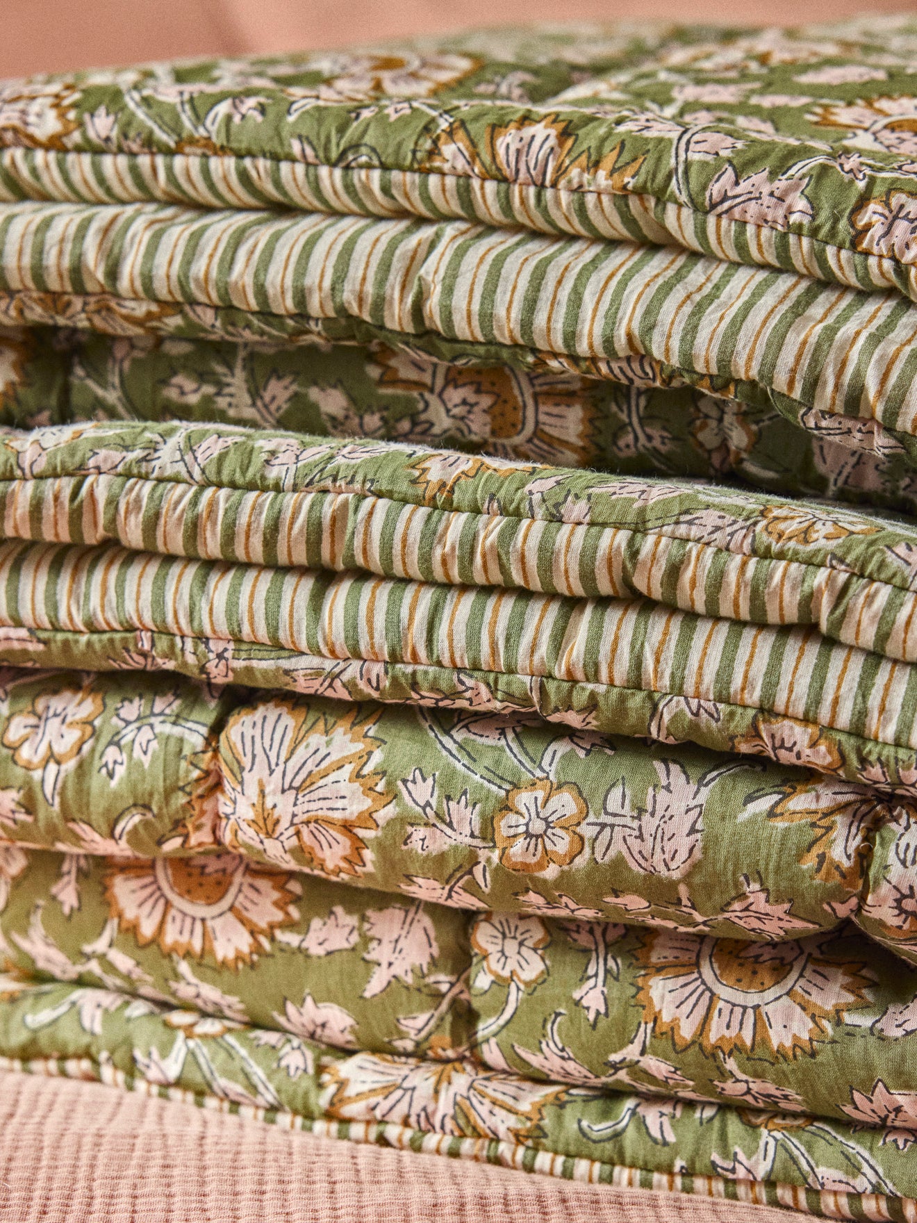 Reversible comforter made with Indian fabric and stripes