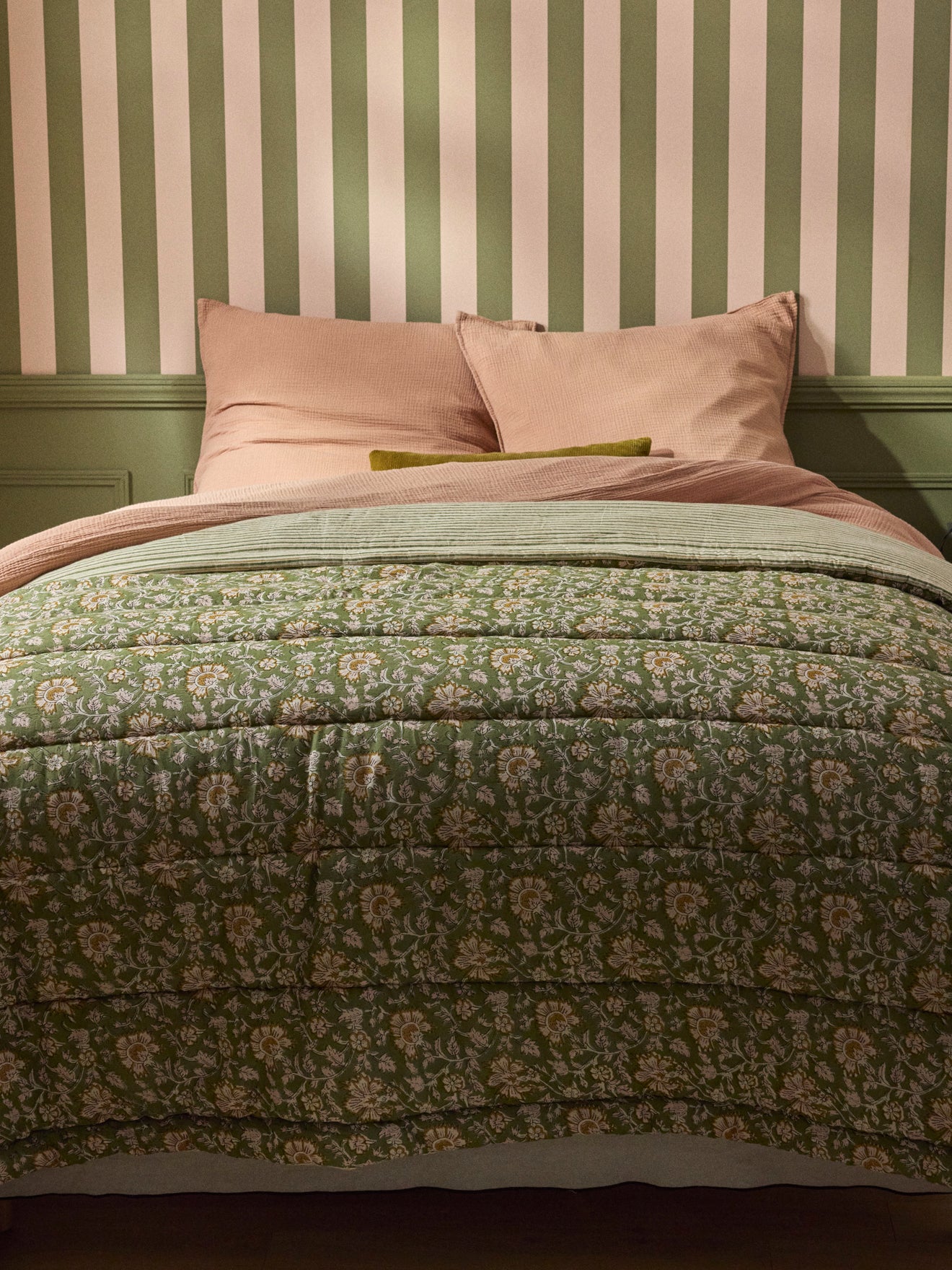 Reversible comforter made with Indian fabric and stripes