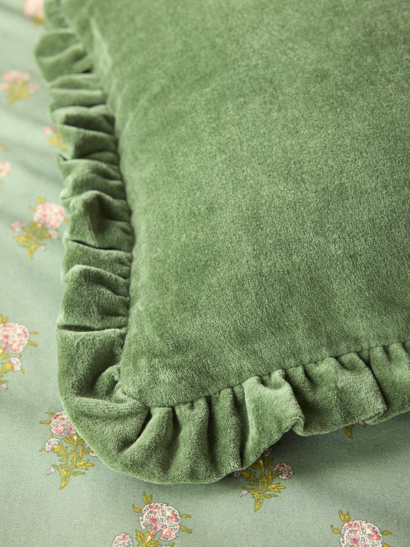 Shorn velvet ruffled cushion