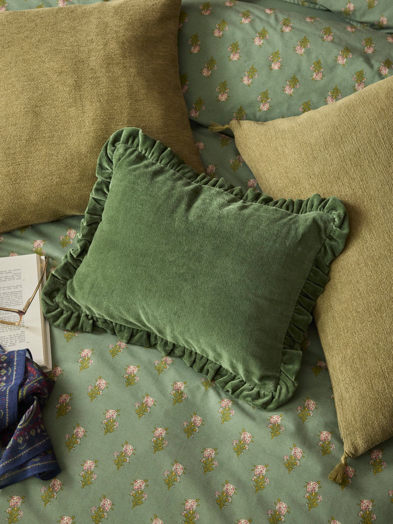 Shorn velvet ruffled cushion