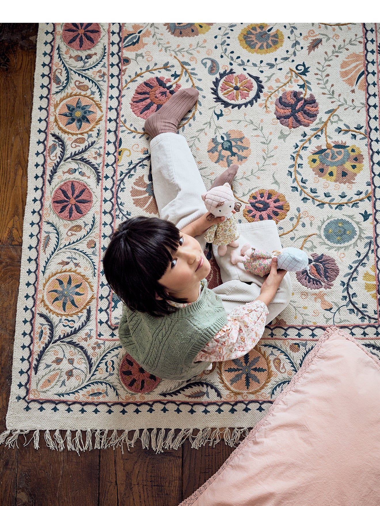 Embroidered cotton rug Flore - XL