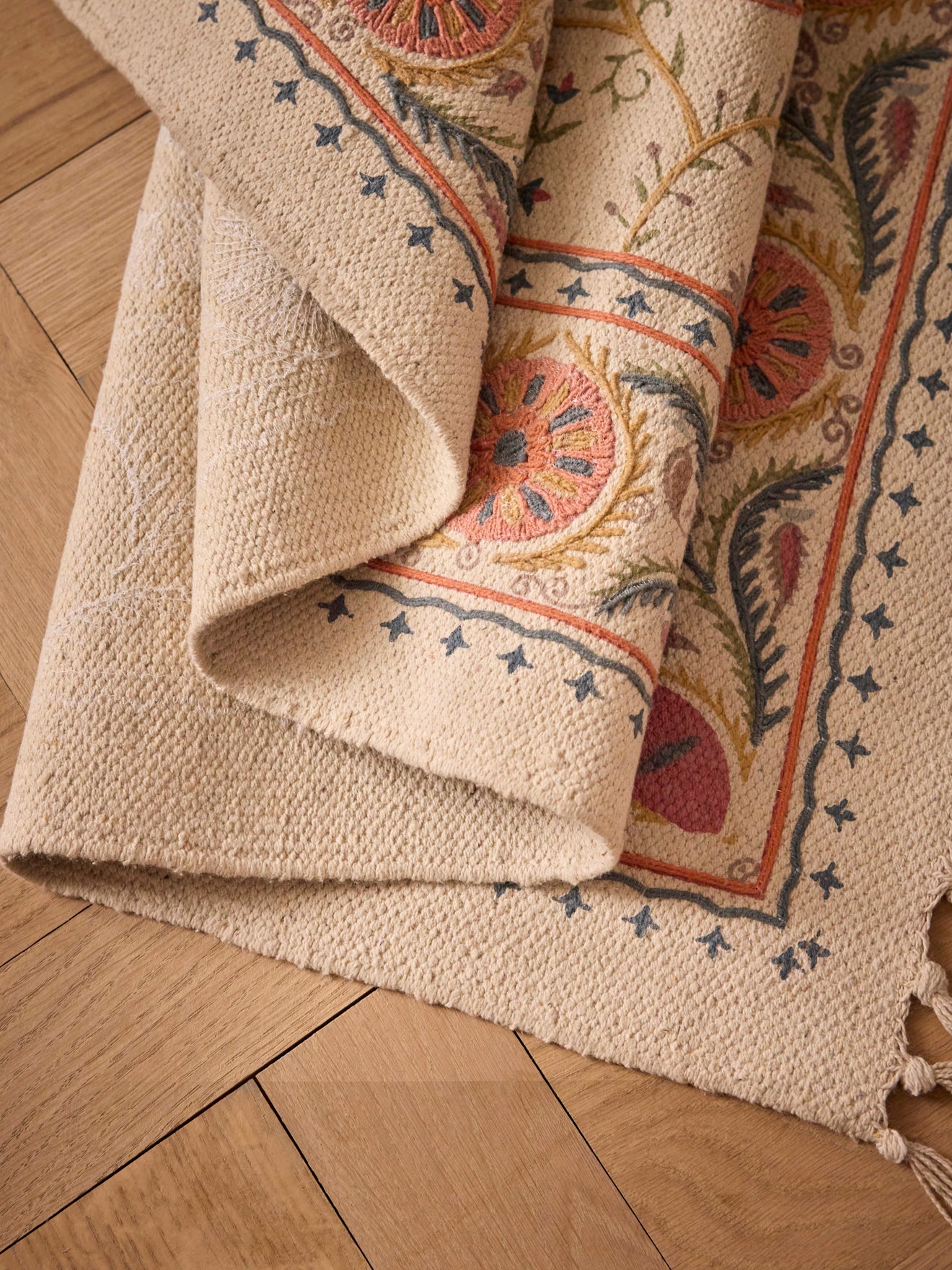 Embroidered cotton rug Flore - XL