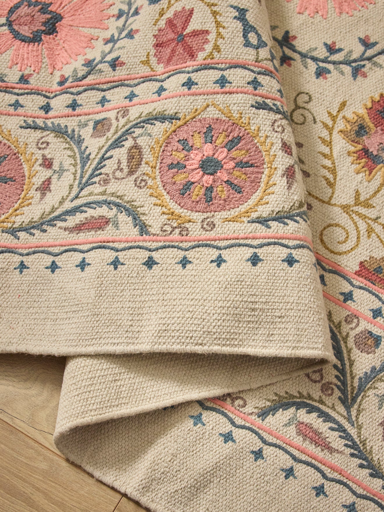 Embroidered Cotton Floral Rug - XS