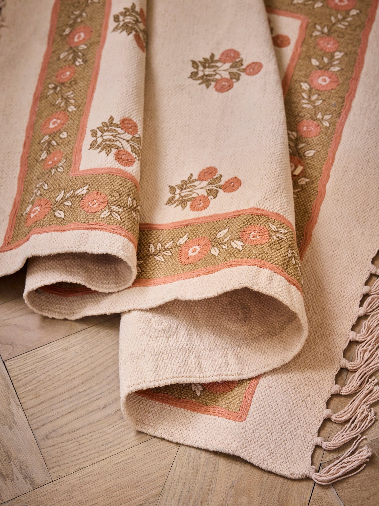 Agathe embroidered cotton rug - small