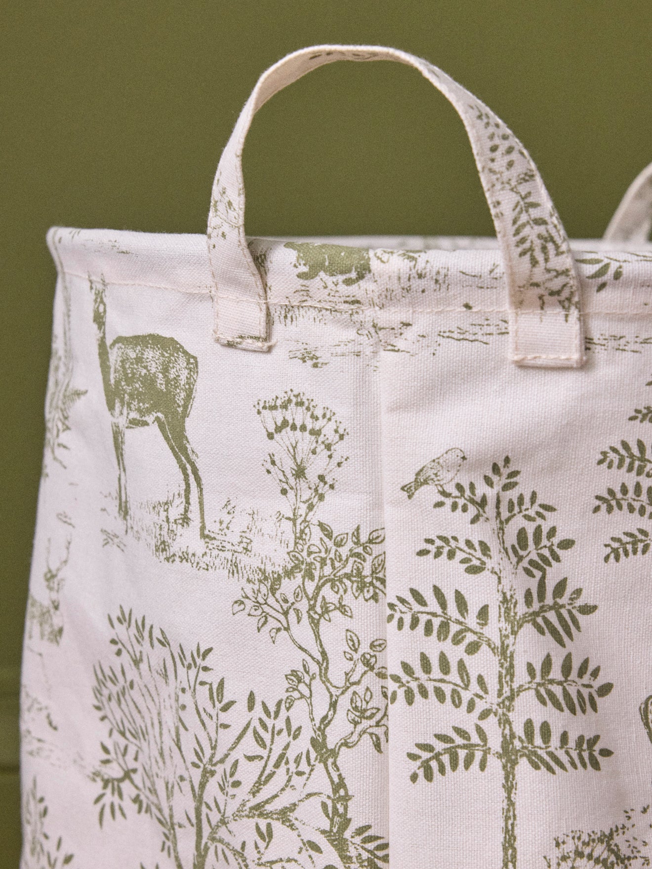 Round Toile de Jouy inspired storage basket