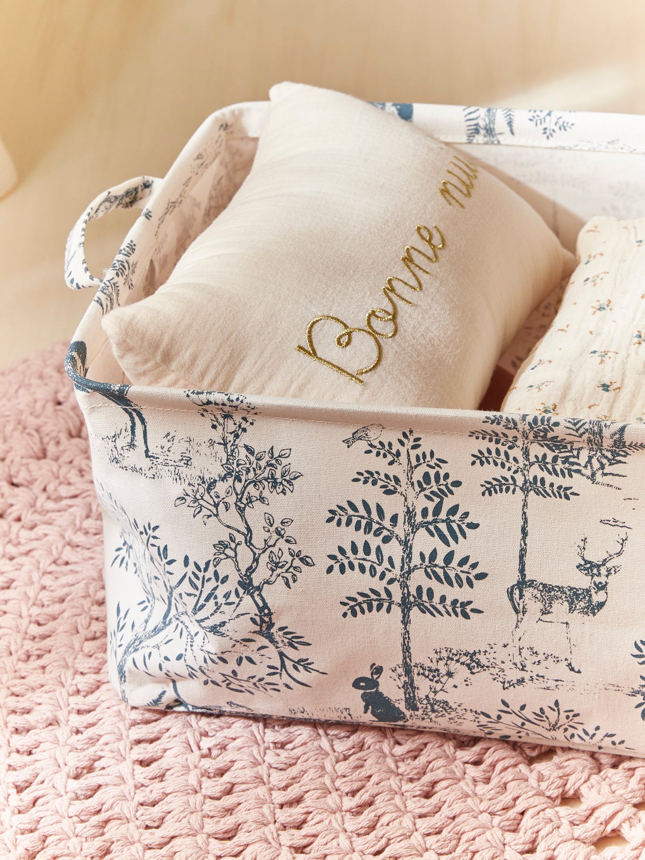 Bac de rangement rectangle esprit toile de Jouy