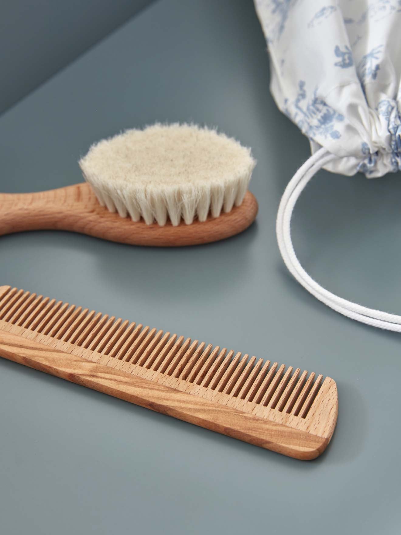 Baby's wooden brush and comb