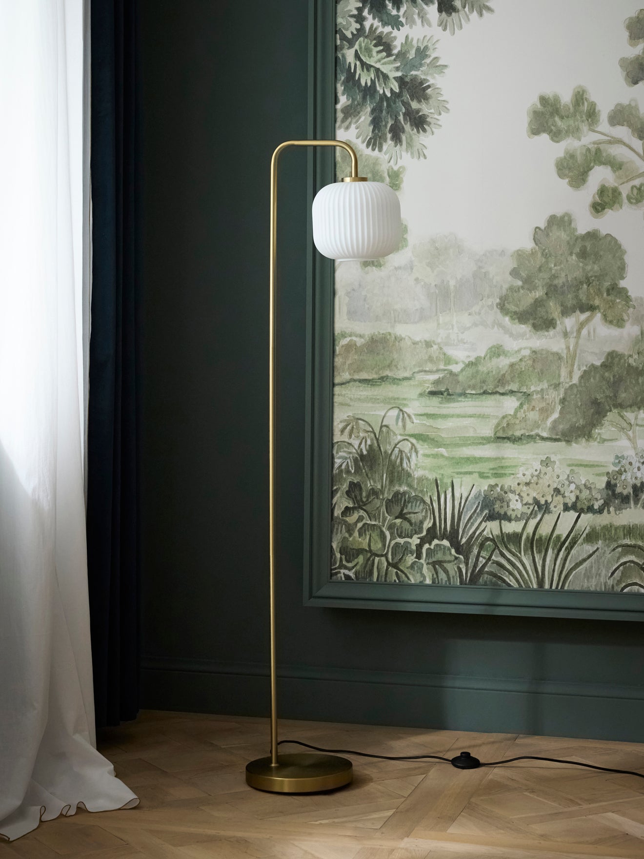 Floor lamp Arsene in metal and ribbed glass