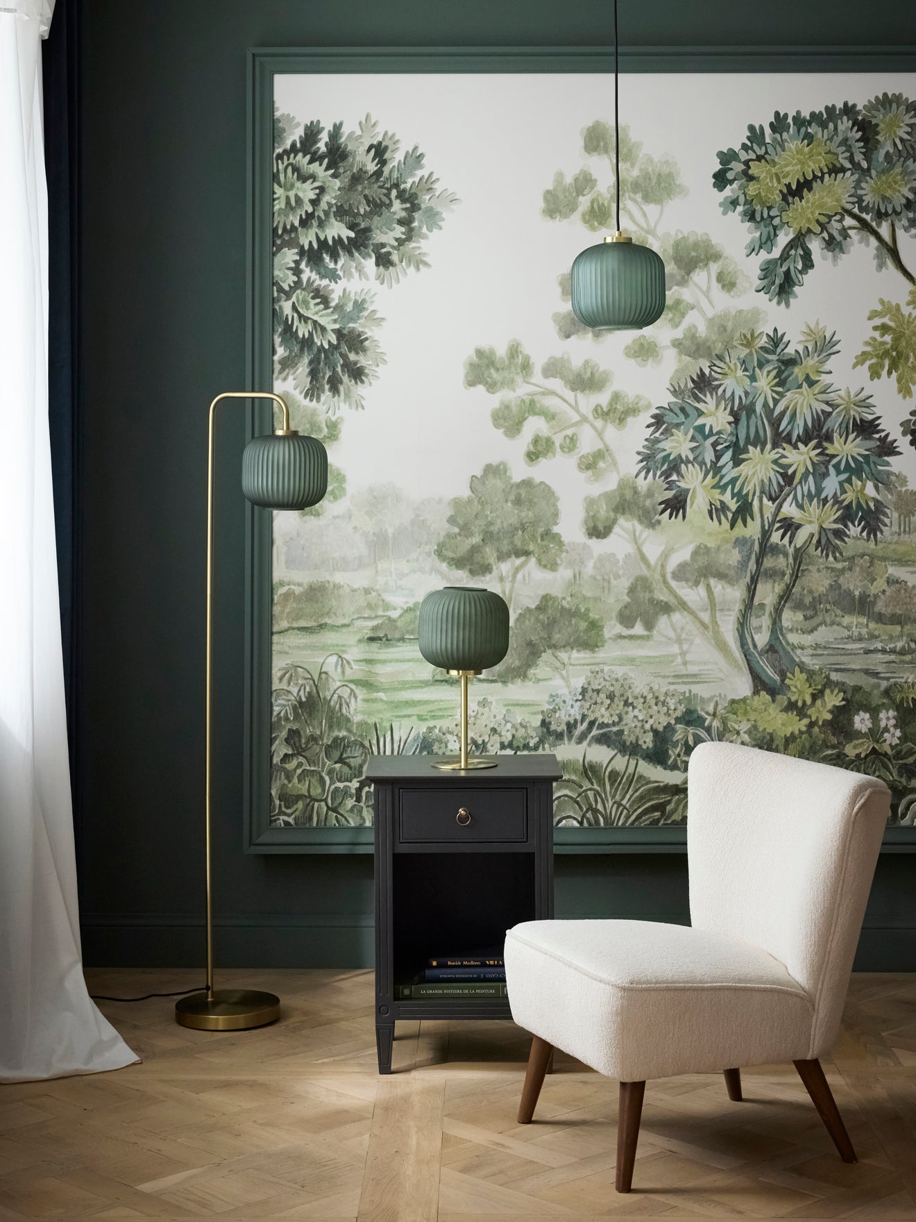 Floor lamp Arsene in metal and ribbed glass