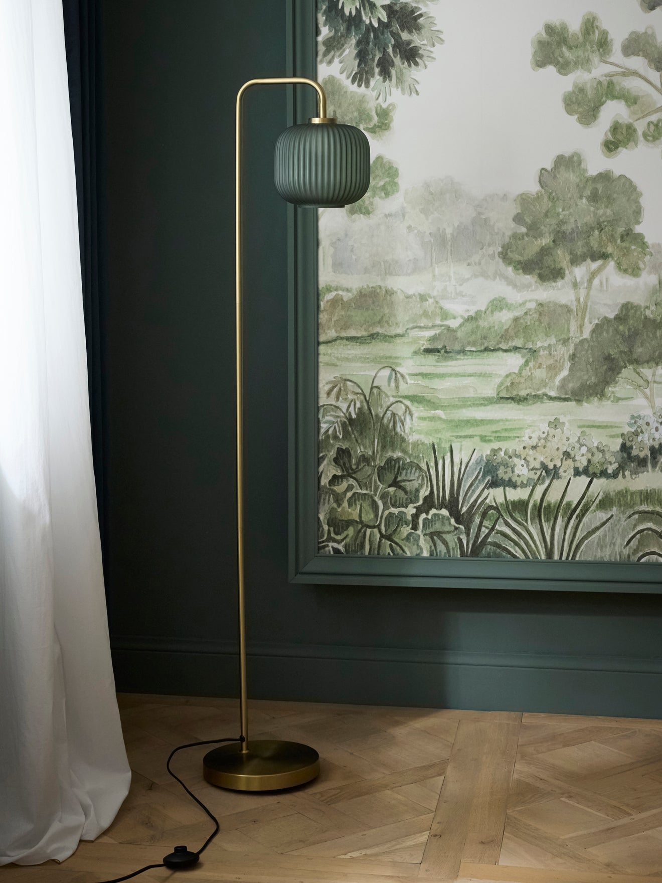 Floor lamp Arsene in metal and ribbed glass