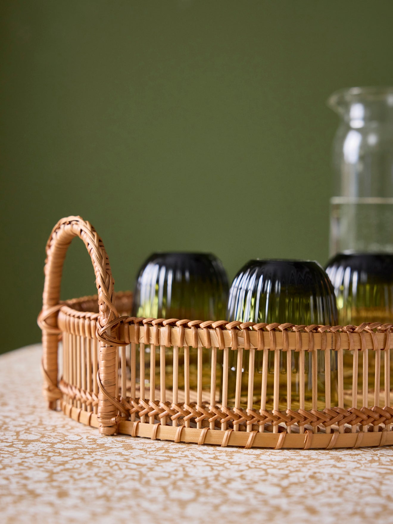 Round bamboo and wicker tray - small
