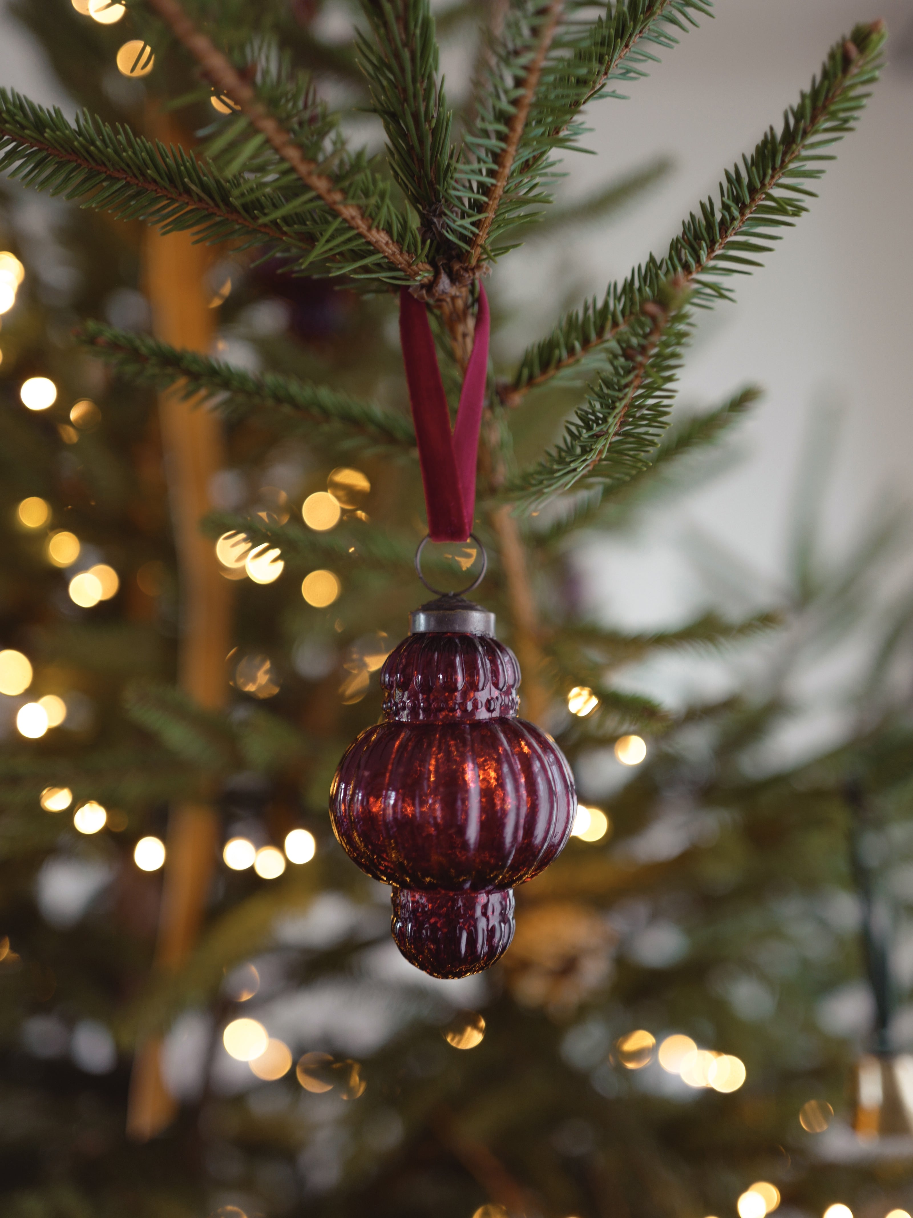 Décoration sapin en verre strié par lot de 6
