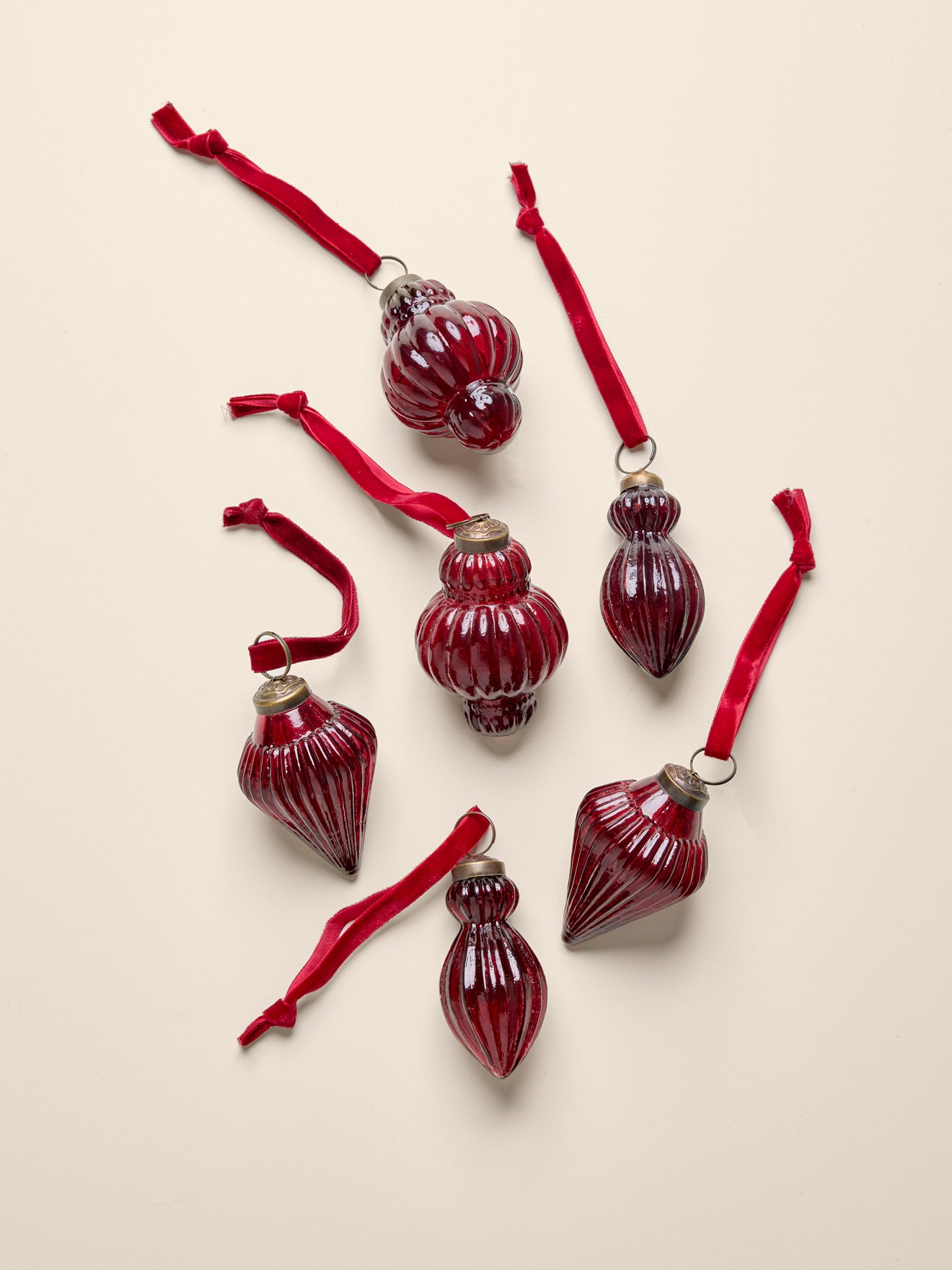 Décoration sapin en verre strié par lot de 6