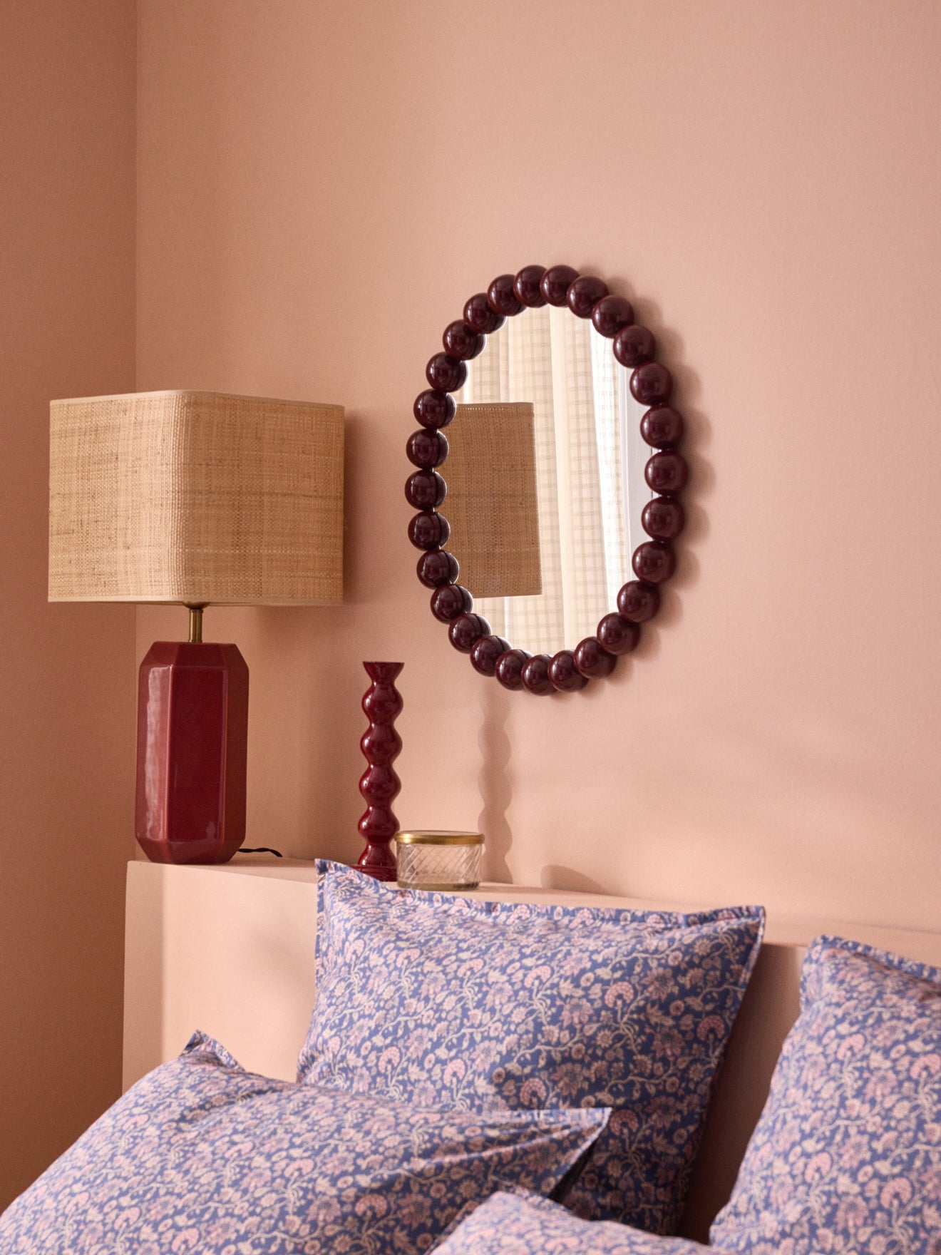 Miroir rond contour boules en bois