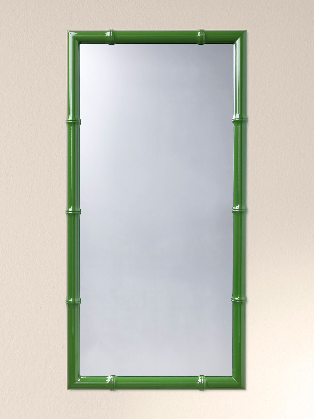 Wooden mirror with sculpted bamboo stalks